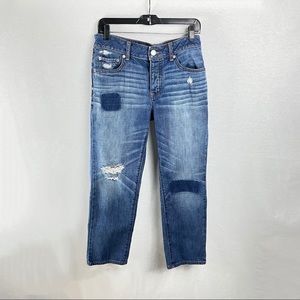 AE WOMEN’S JEANS BOY CROP DISTRESSED PATCHES - 10